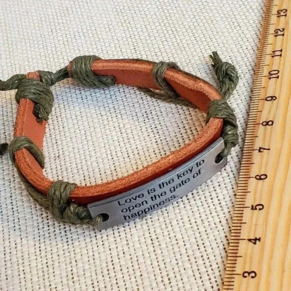Handcrafted Love is The Key Leather Bracelet